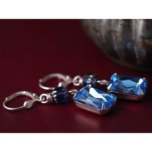 Silver Earrings with Sky Blue Glass Gems